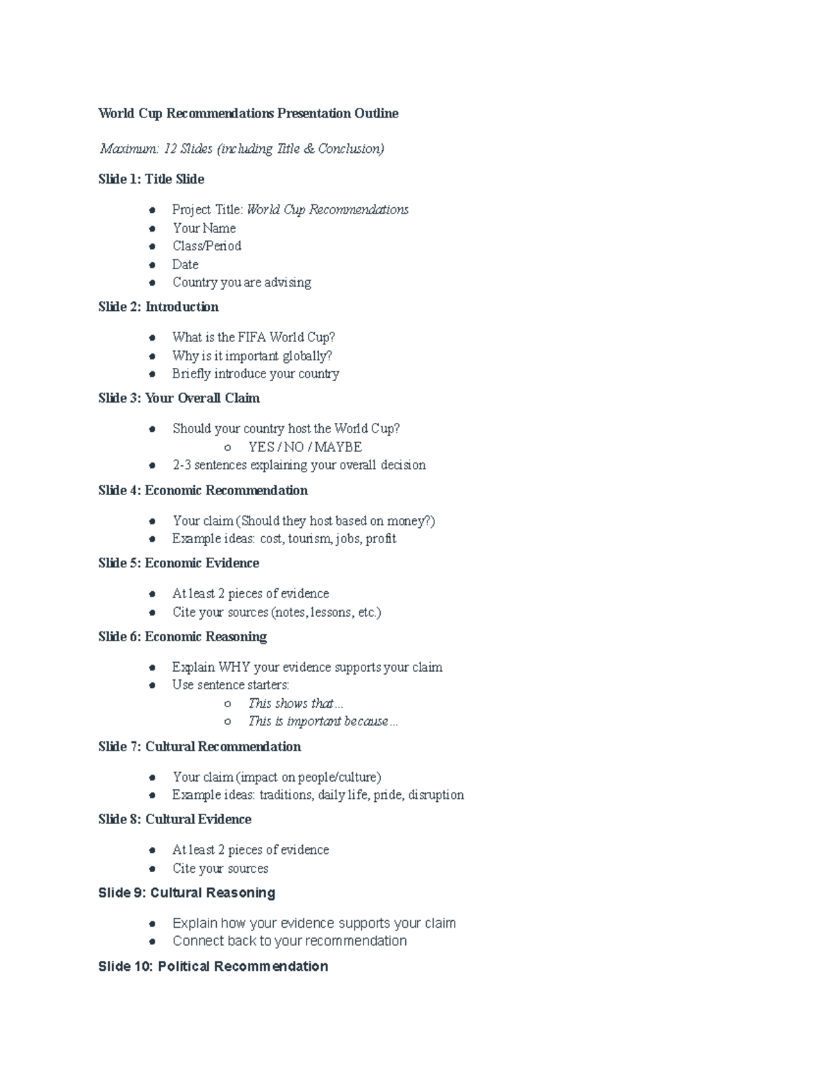 World Cup Recommendations Presentation Outline (Max 12 Slides) - Studocu