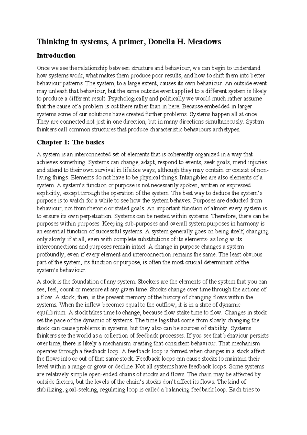 Samenvatting PRO2: Systemen en hun Dynamiek in Donella H. Meadows' Werk ...