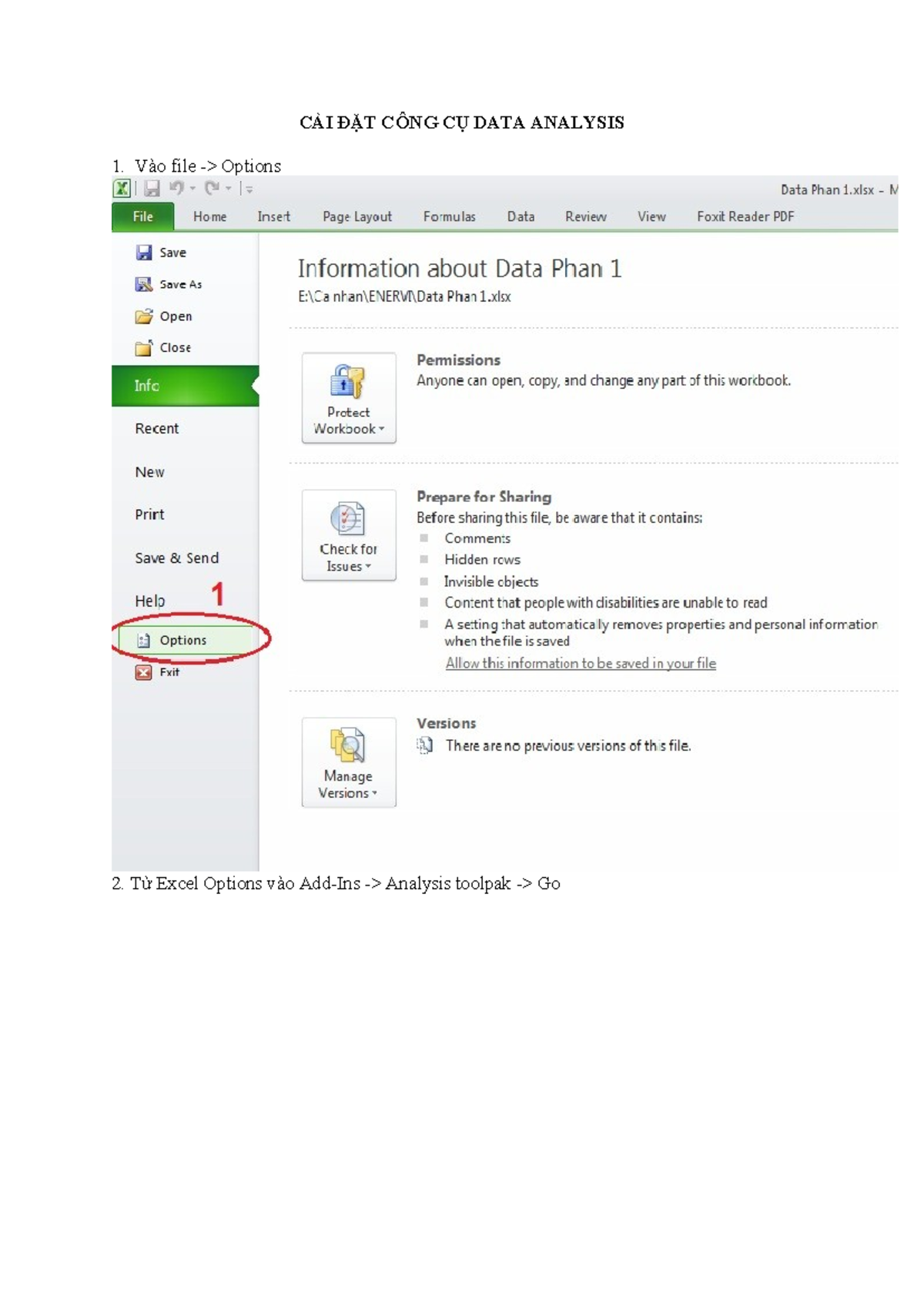 Setup Excel Add Ins DATA Analysis - năng lượng tái tạo - CÀI ĐẶT CÔNG ...