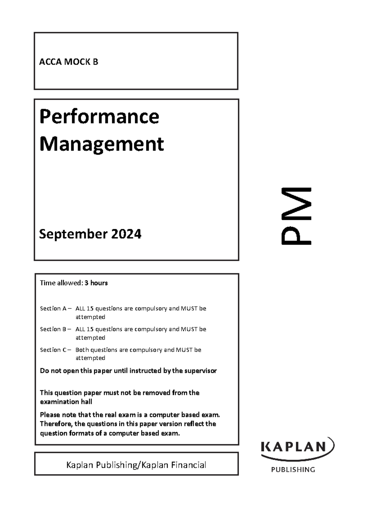 PM Mock B Exam Questions - Performance Management S24 - Studocu