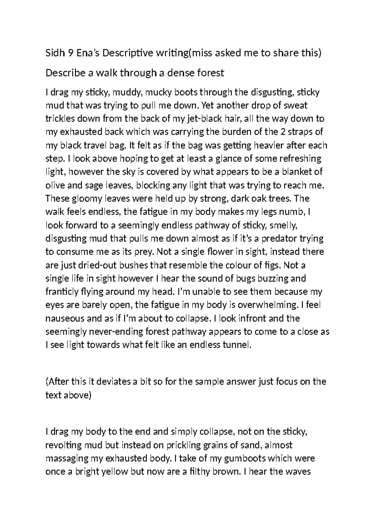 Sidh 9 Descriptive Writing: A Journey Through a Dense Forest - Studocu