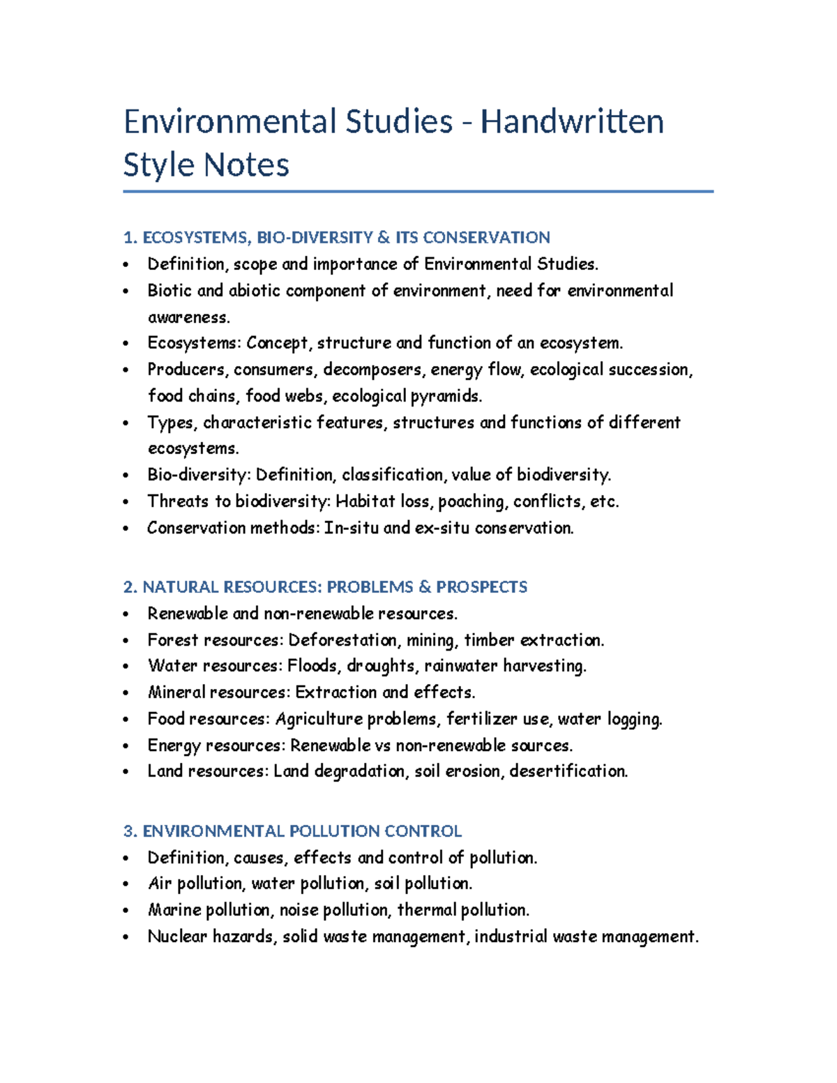 Environmental Studies Handwritten Notes: Ecosystems & Conservation ...
