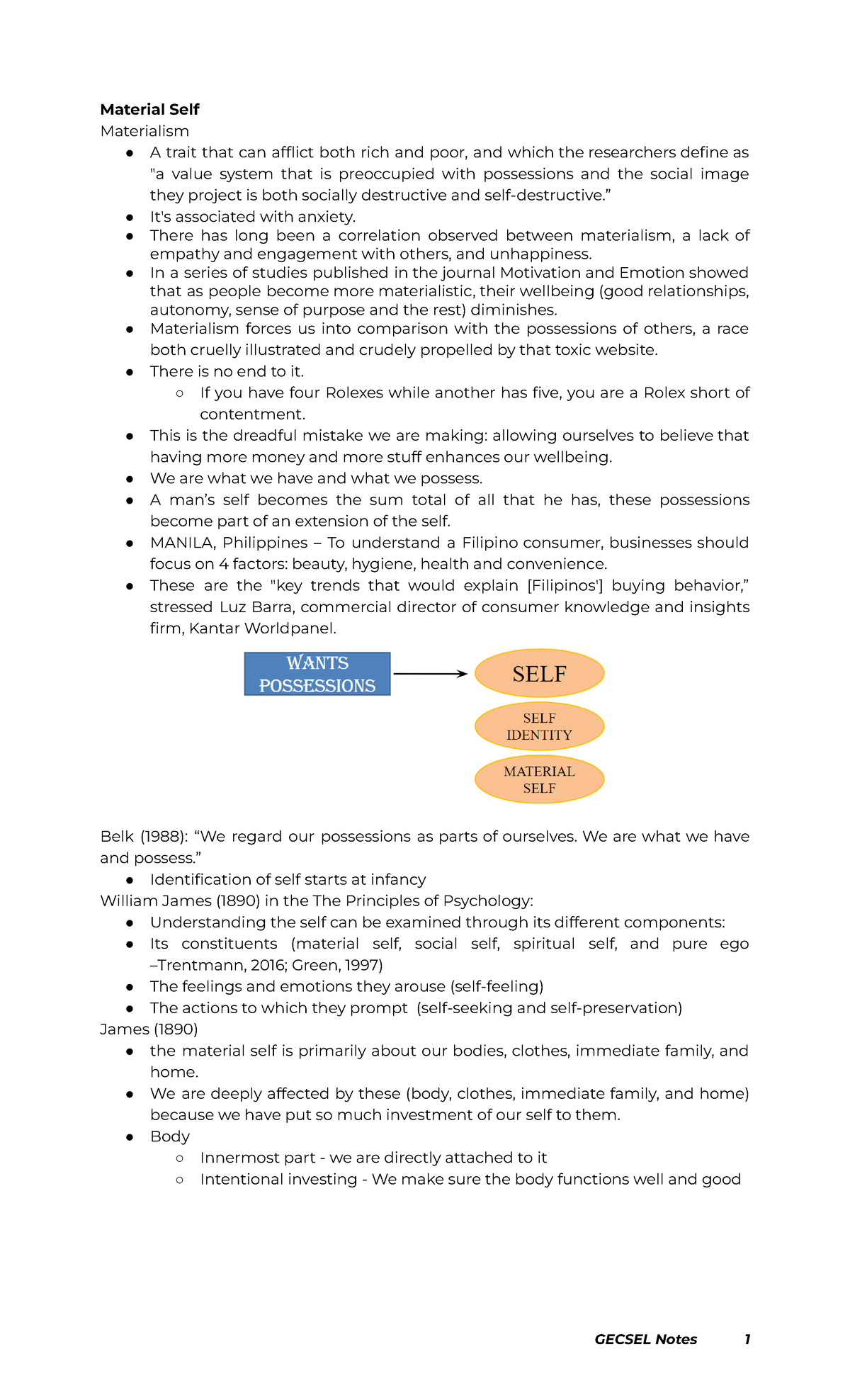 Gecsel Notes - Material Self Materialism A trait that can afflict both ...