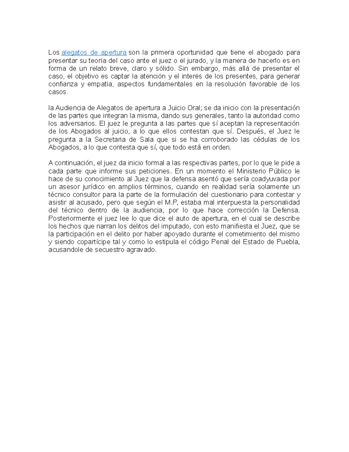 Alegatos de Apertura: Proceso y Estrategias en Juicio Oral - Studocu