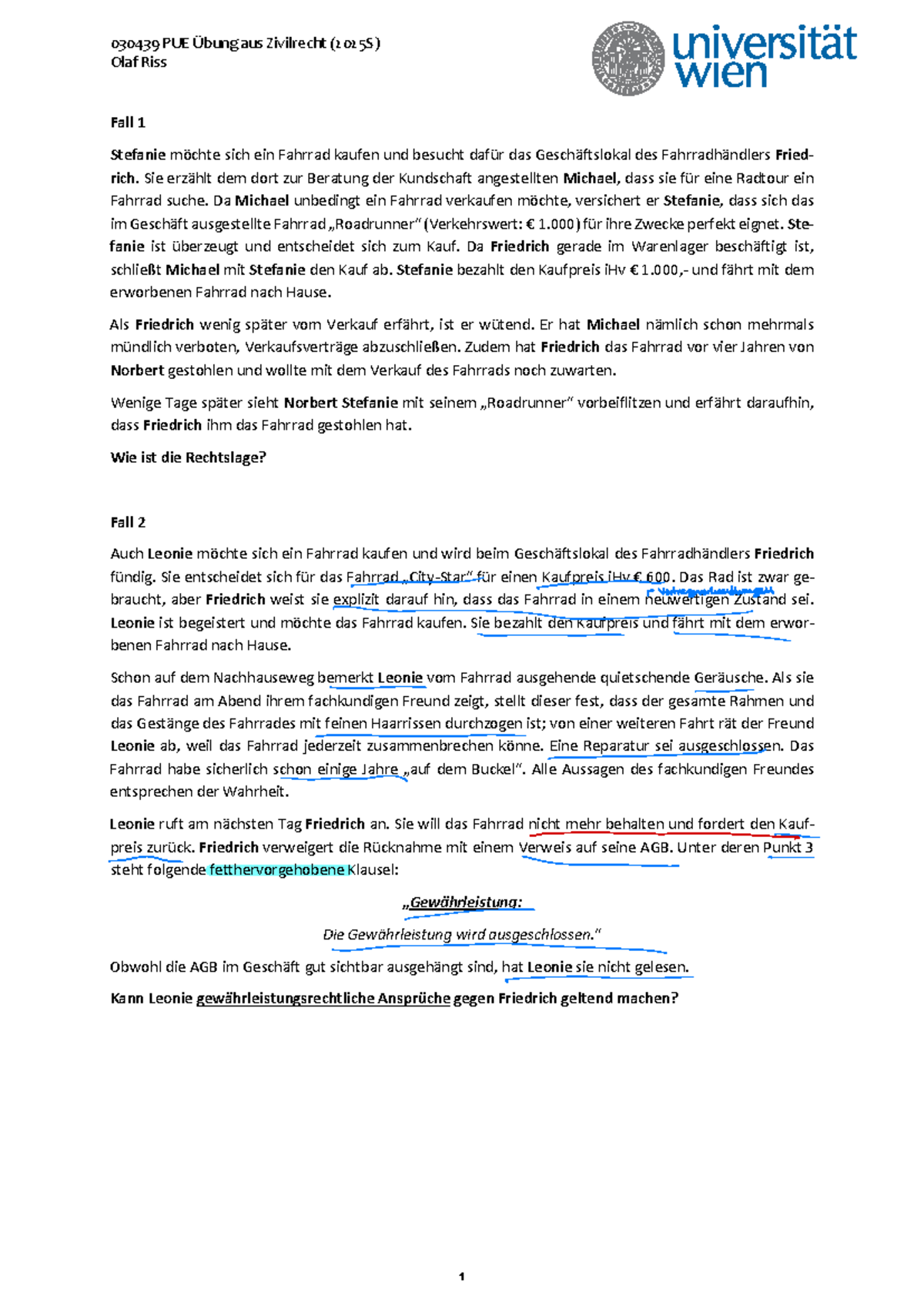 UE Zivil R 25S Fallanalyse: Vertretungsmacht und Gewährleistung - Studocu