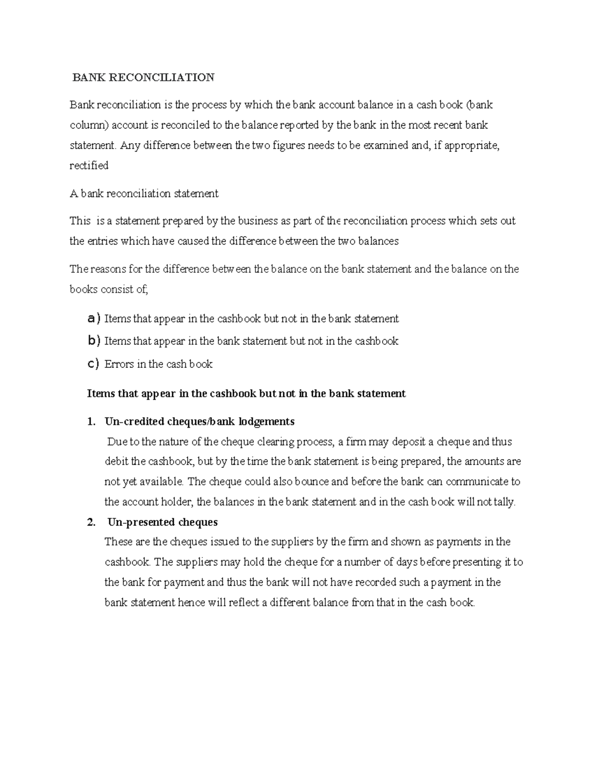 BANK RECONCILIATION NOTES: Understanding Cash Book vs. Bank Statement ...