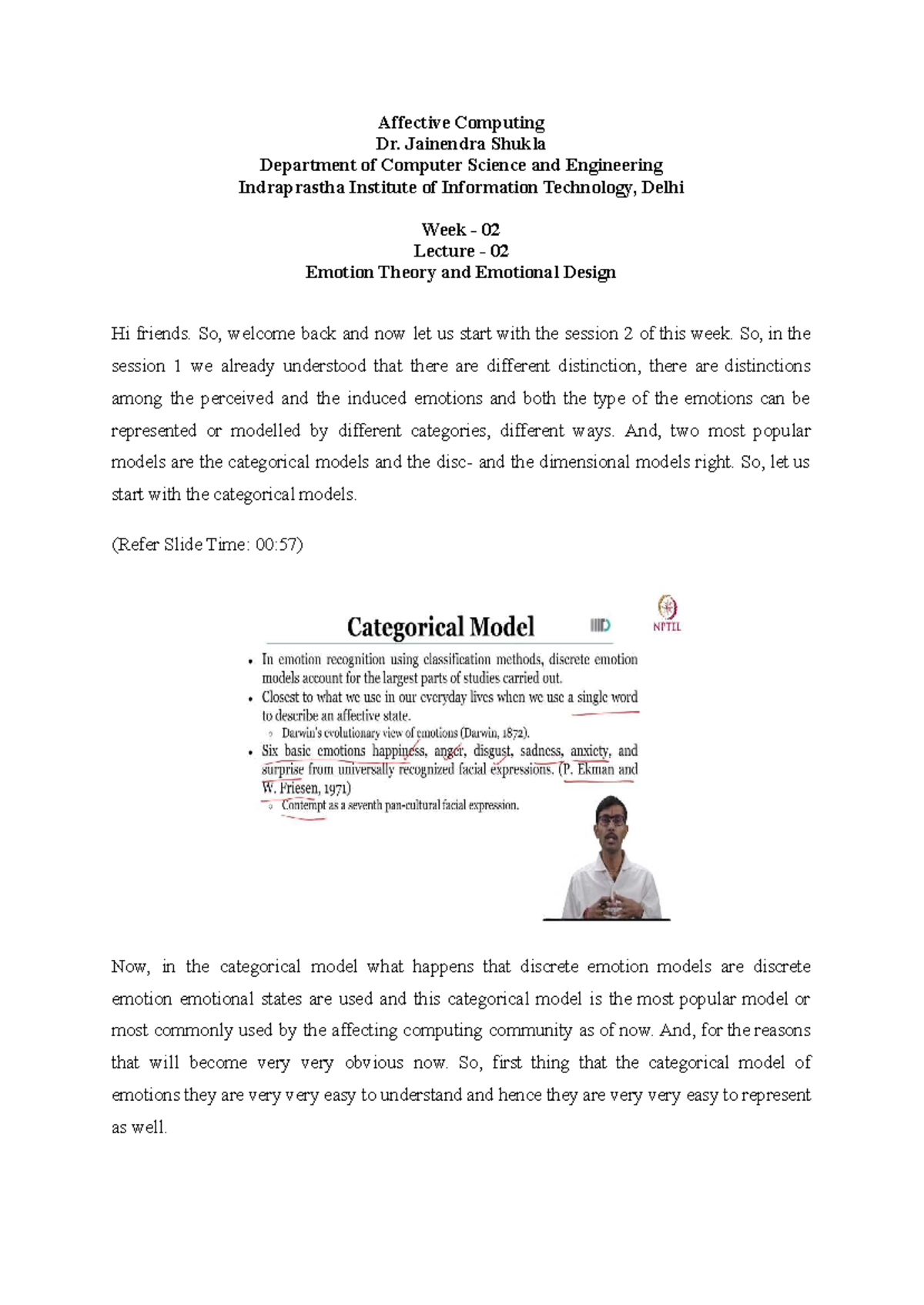 Affective Computing CSE Week 02 Lecture 02: Emotion Theory & Design ...