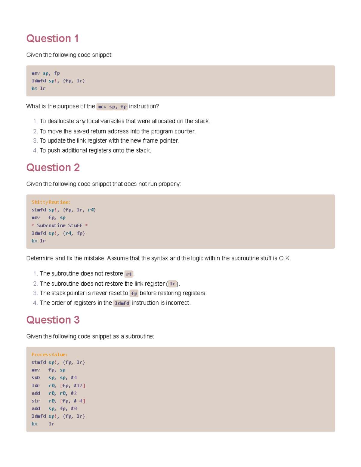 CP216 some questions - practice - Question 1 Given the following code ...