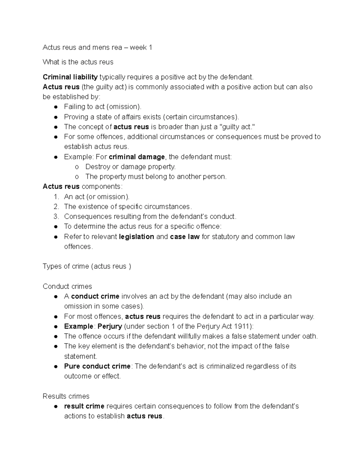 Criminal law revision: Actus reus and mens rea explained - Studocu