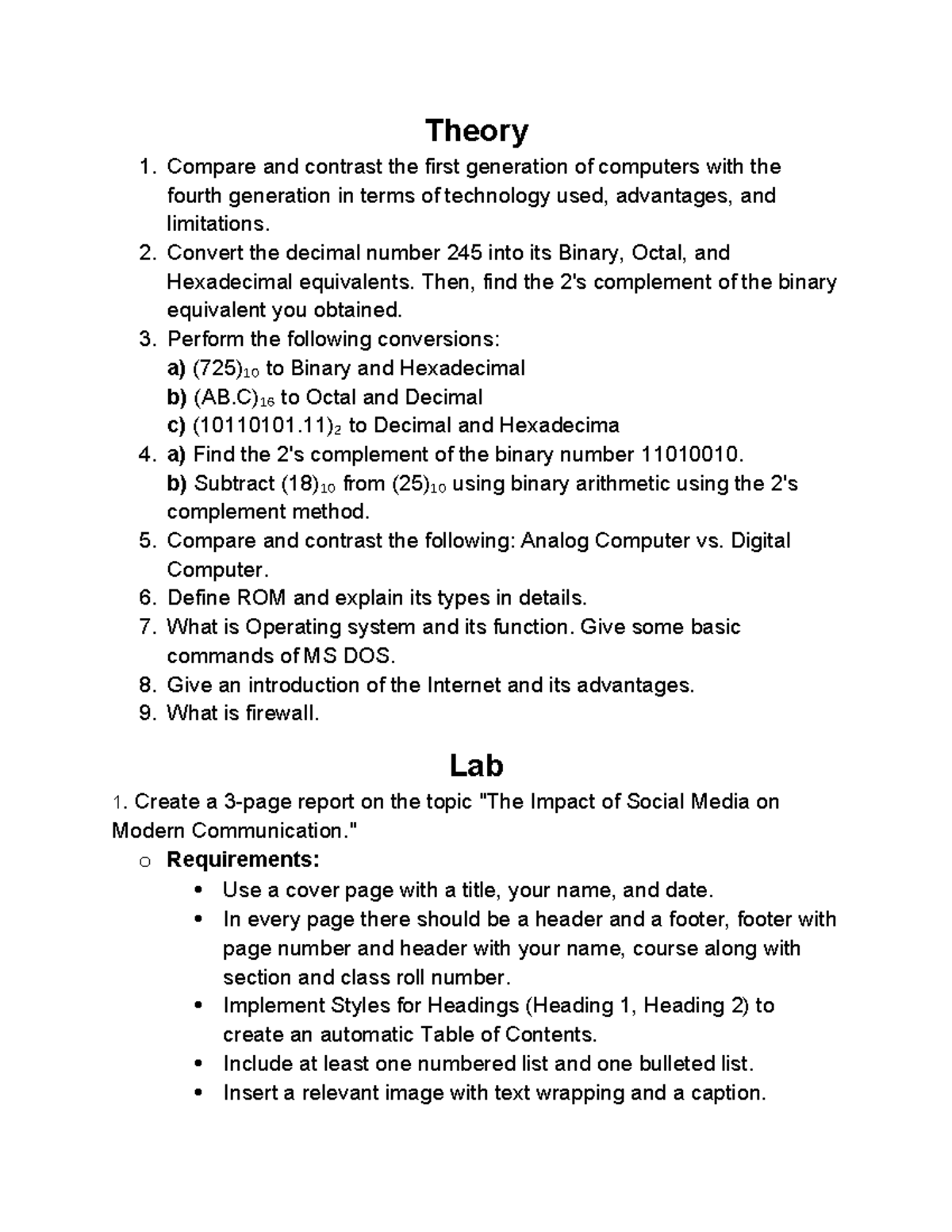 FIT Assignment - Practical: Computer Generations & Conversions - Studocu