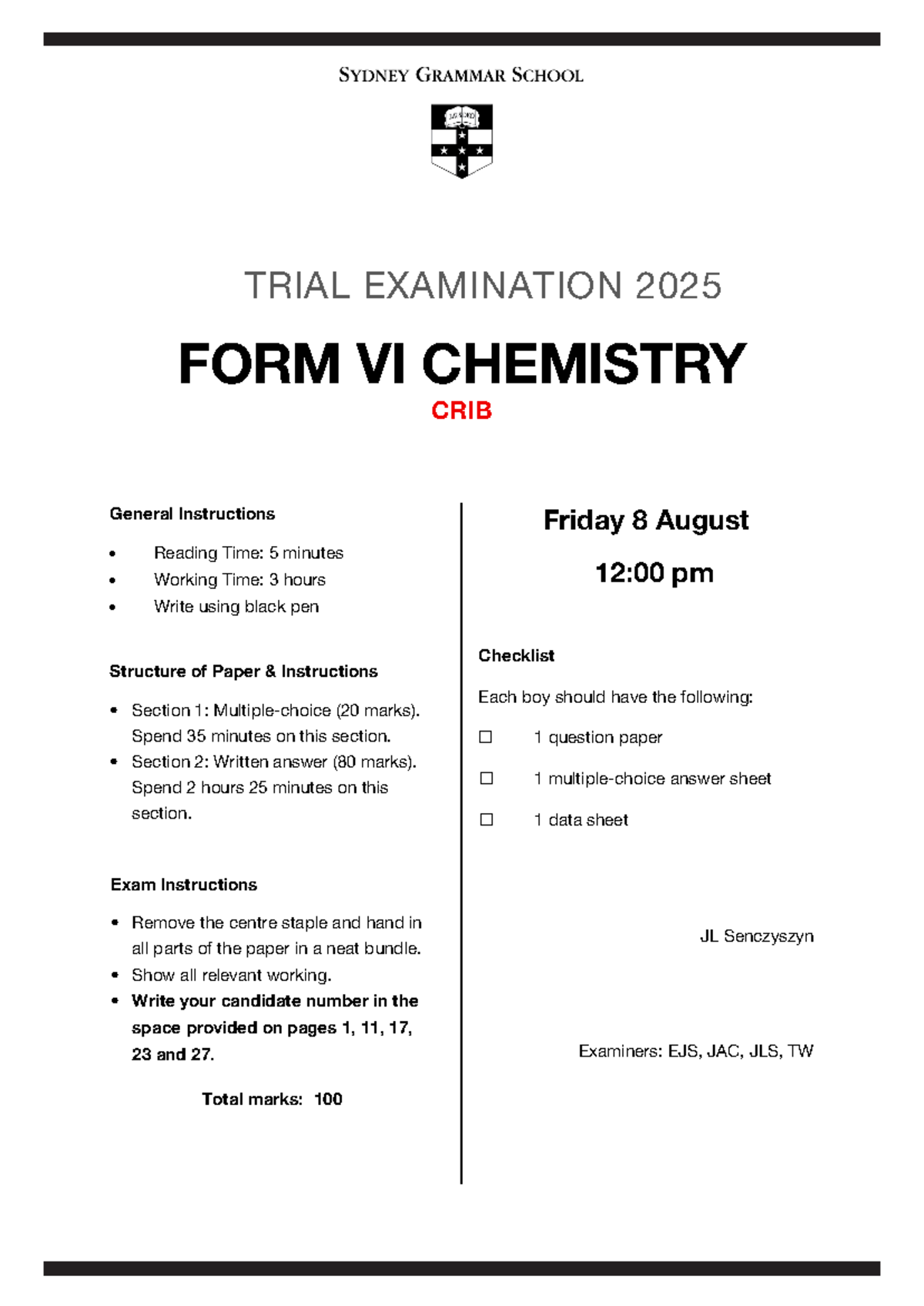 2025 Form VI Chemistry Trial Examination Crib Notes - Studocu