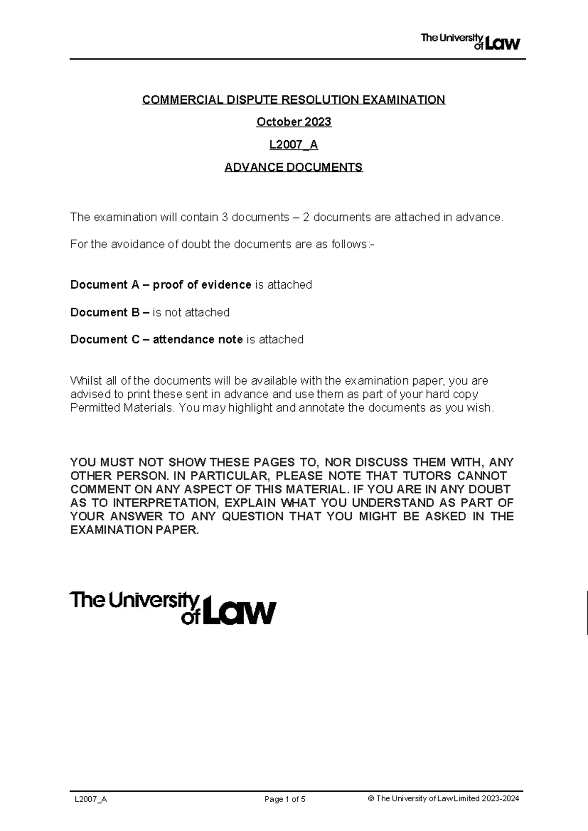 L2007 CDR Exam Oct 2023: Advance Docs & Key Evidence Insights - Studocu