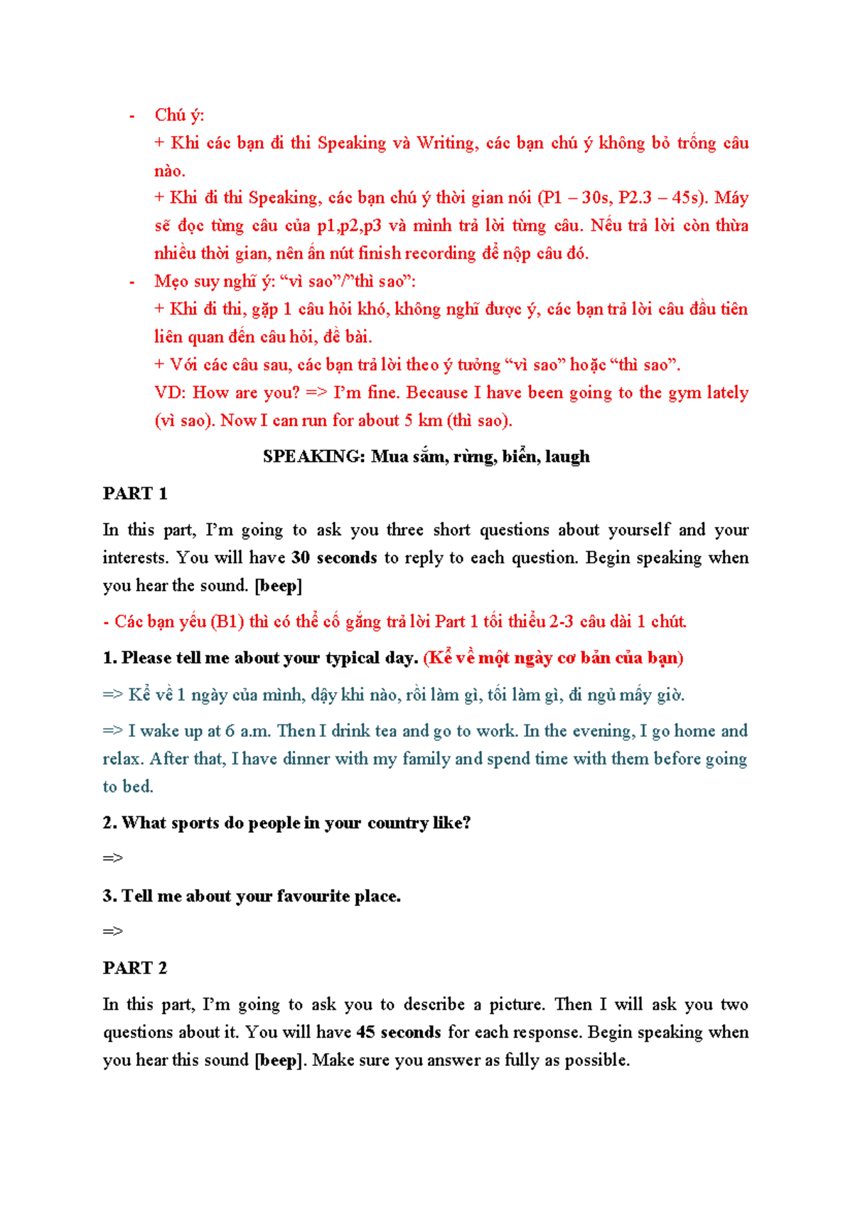 16.1.25 Speaking Practice: P1, P2, P3 Tips & Topics - Studocu