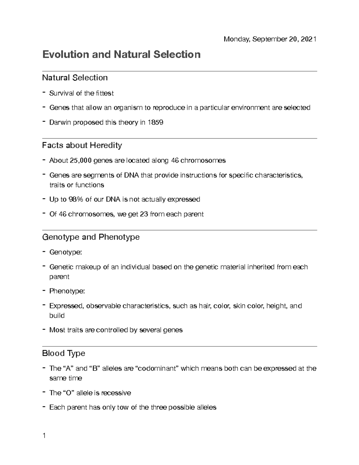Biology 101: Evolution & Natural Selection Overview Notes - Studocu