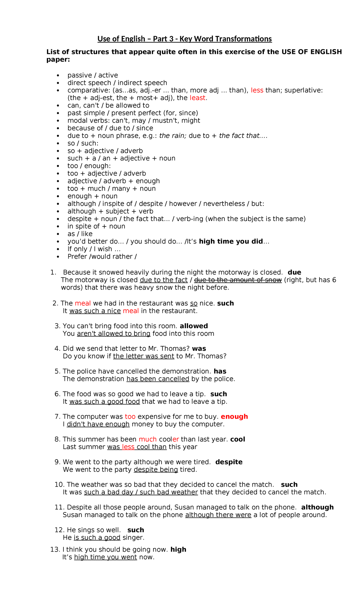 Key Sentence Transformations - Useful Structures for Use of English ...