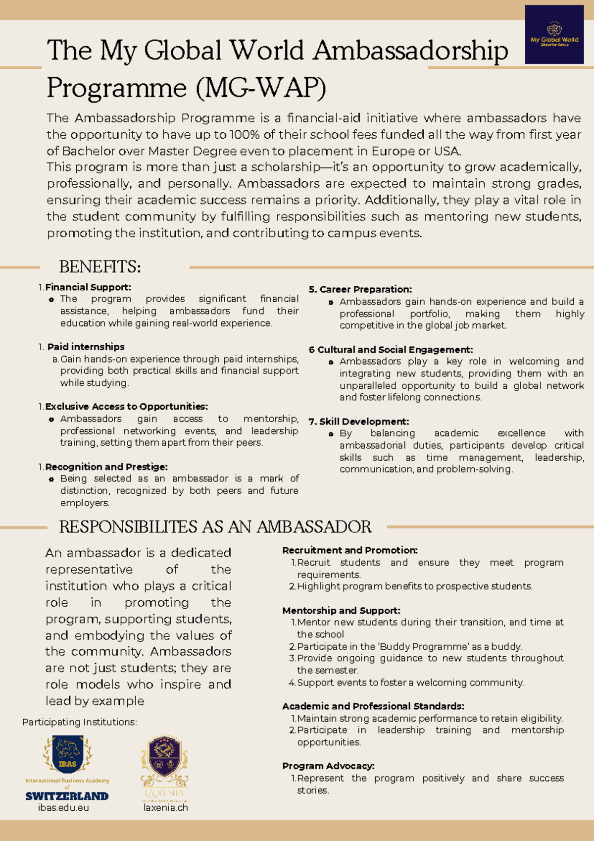 Ambassador Program - 1 Support: The program provides significant ...