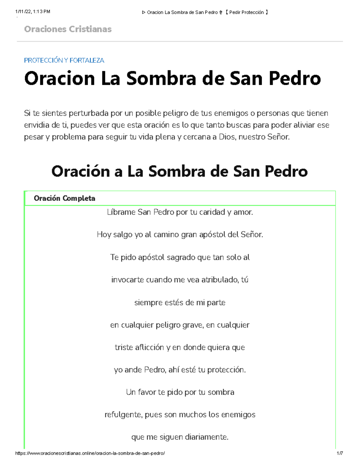 Oración La Sombra de San Pedro: Protección y Fortaleza Espiritual - Studocu