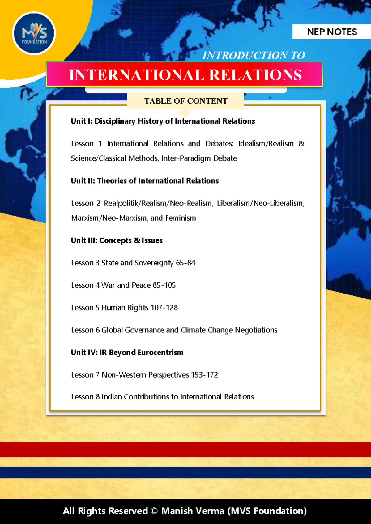NEP NOTES: INTRODUCTION TO INTERNATIONAL RELATIONS (IR) LECTURE NOTES ...