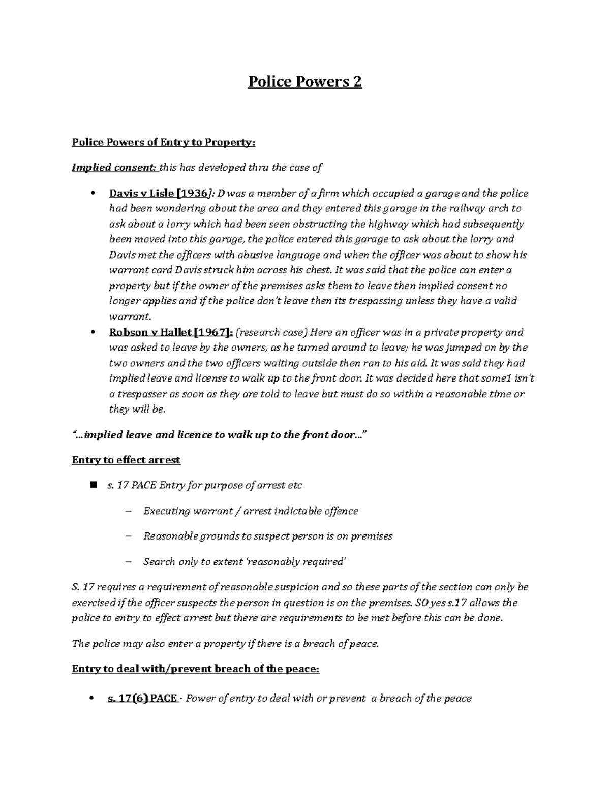 Police powers 2 - Police Powers 2 Police Powers of Entry to Property ...