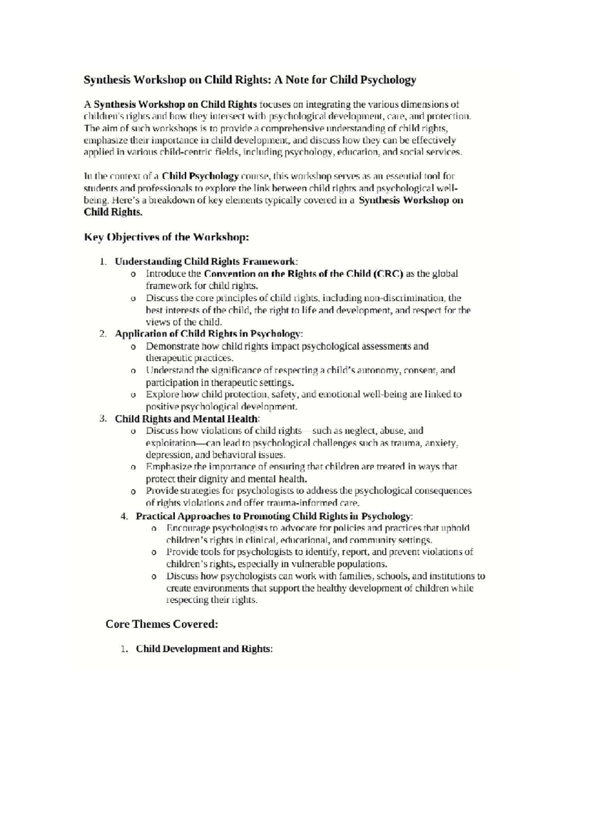 Child Rights Policy Synthesis Workshops - Key Insights and Notes - Studocu