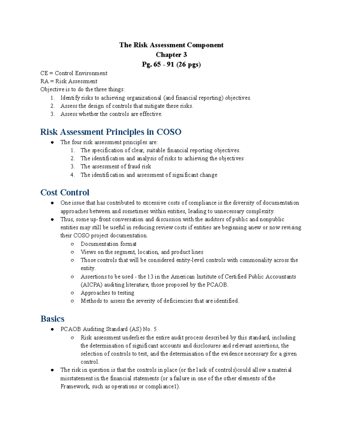 Ch 3 - Internal Controls & Risk Assessment - ACCT-4501-0LB - Studocu