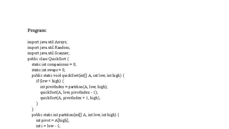 DAA Exp 3 - QuickSort Implementation in Design and Analysis Lab - Studocu