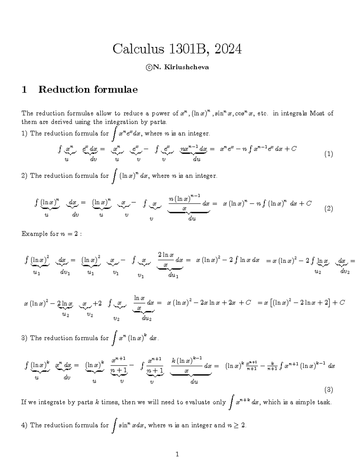 Calc 1301 - Sec3-1-Reduction-formulae (DO NOT Memorize) - Calculus ...