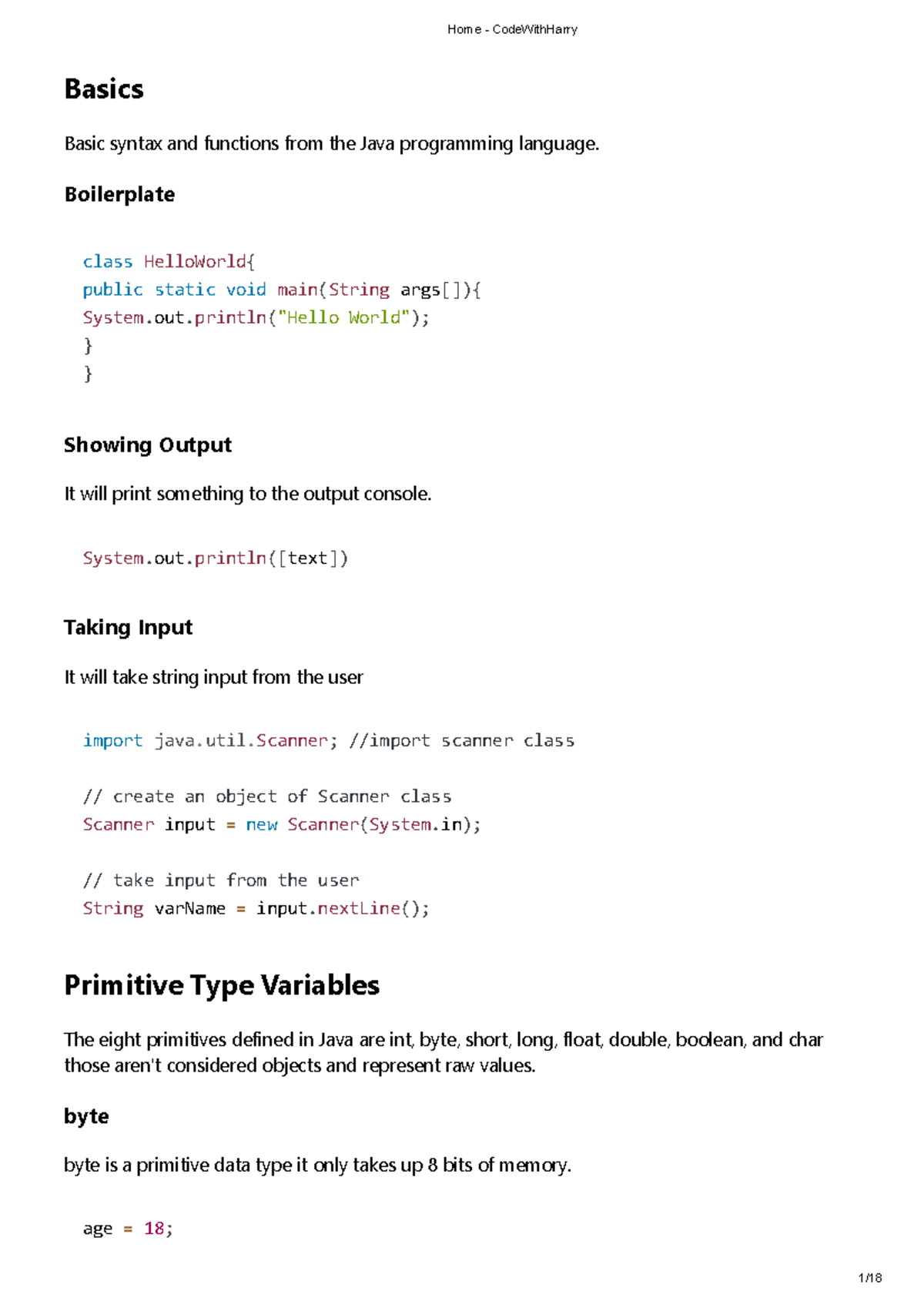 Java Basics Cheatsheet: Syntax & Functions Overview (CodeWithHarry ...