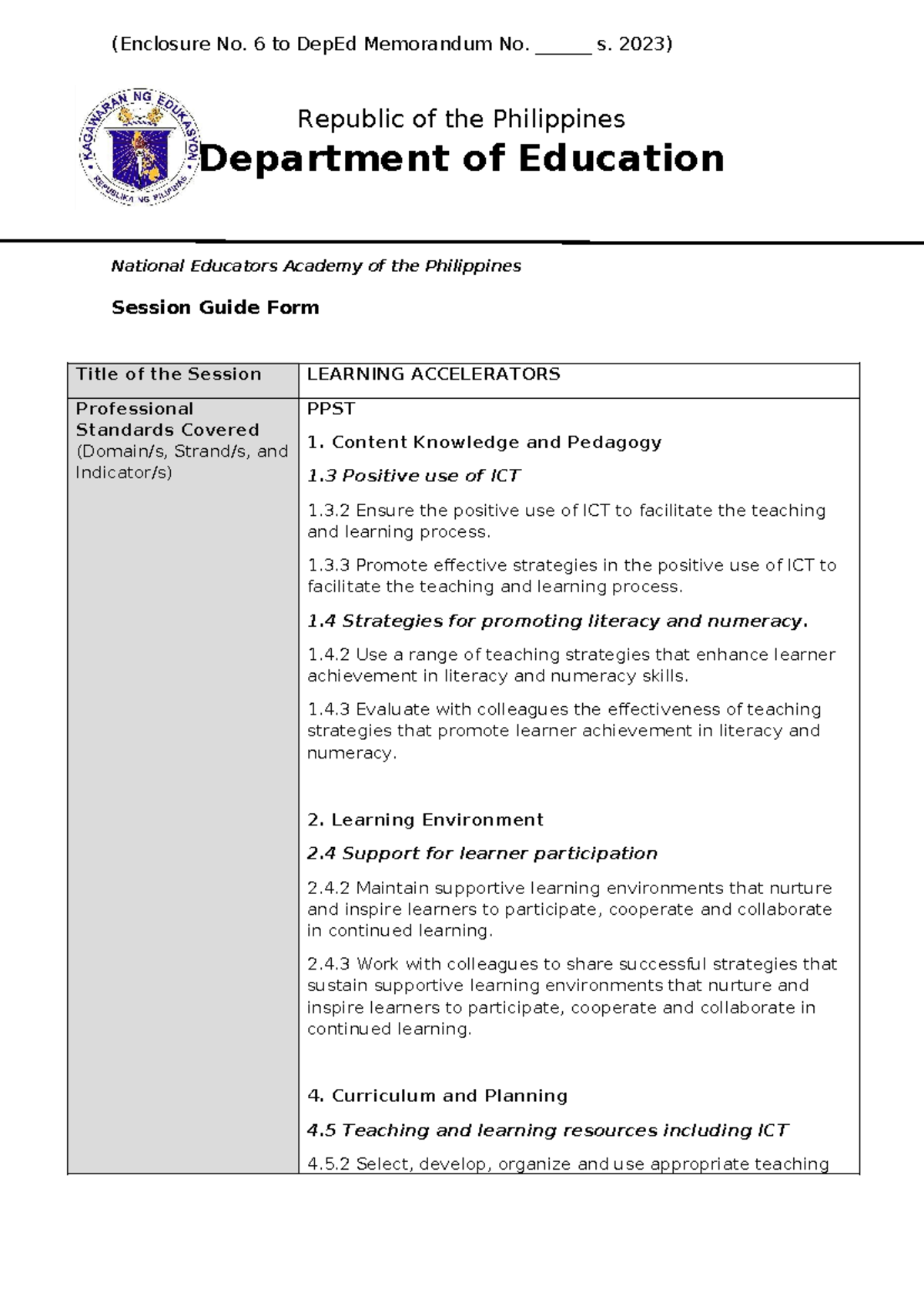 SG4 Learning Accelerators - Republic of the Philippines Department of ...