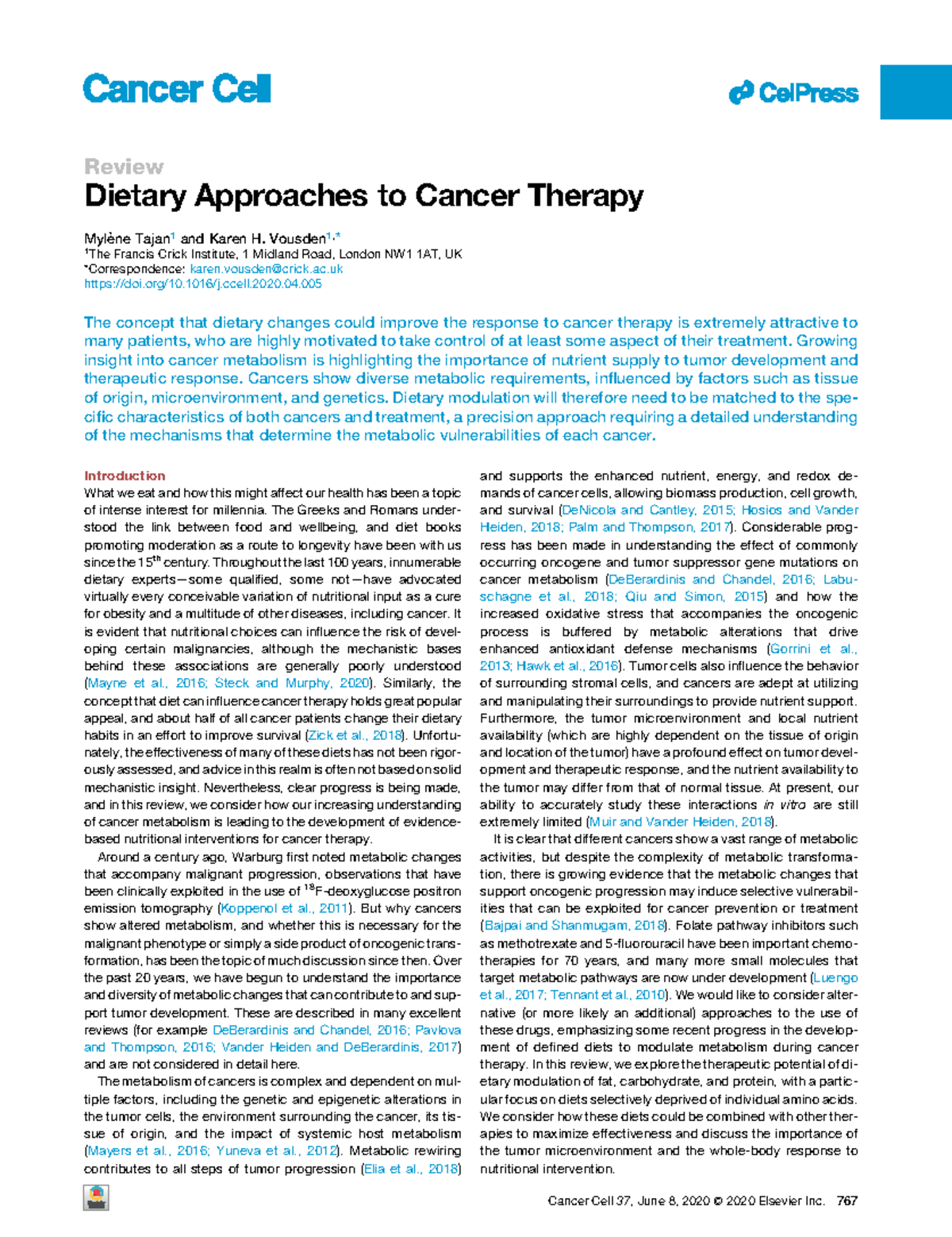 Dietary Approaches to Enhance Cancer Therapy: A Precision Nutrition ...