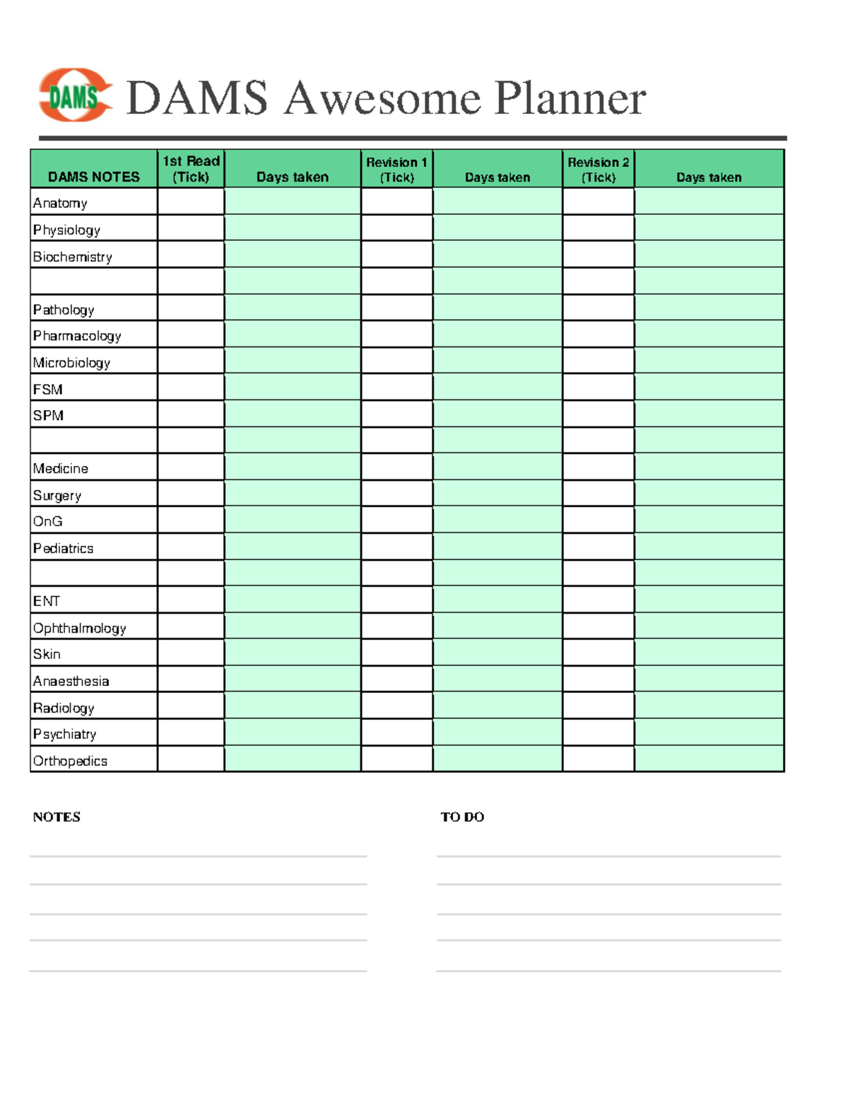 DAMS Awesome Planner: Comprehensive Study & Revision Guide - Document Preview