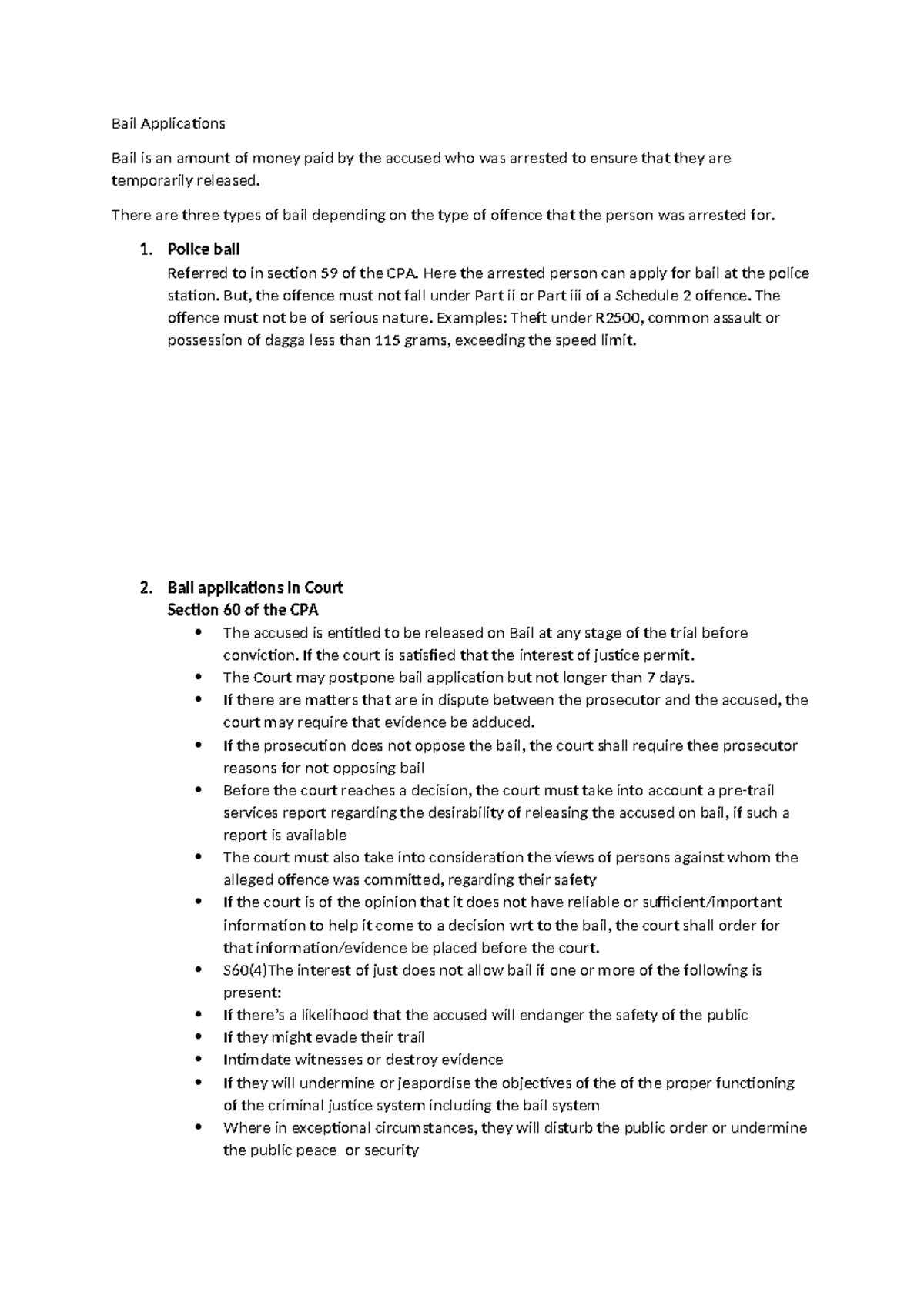 Bail Applications Overview - CRIMINAL PROCEDURE Guide - Studocu