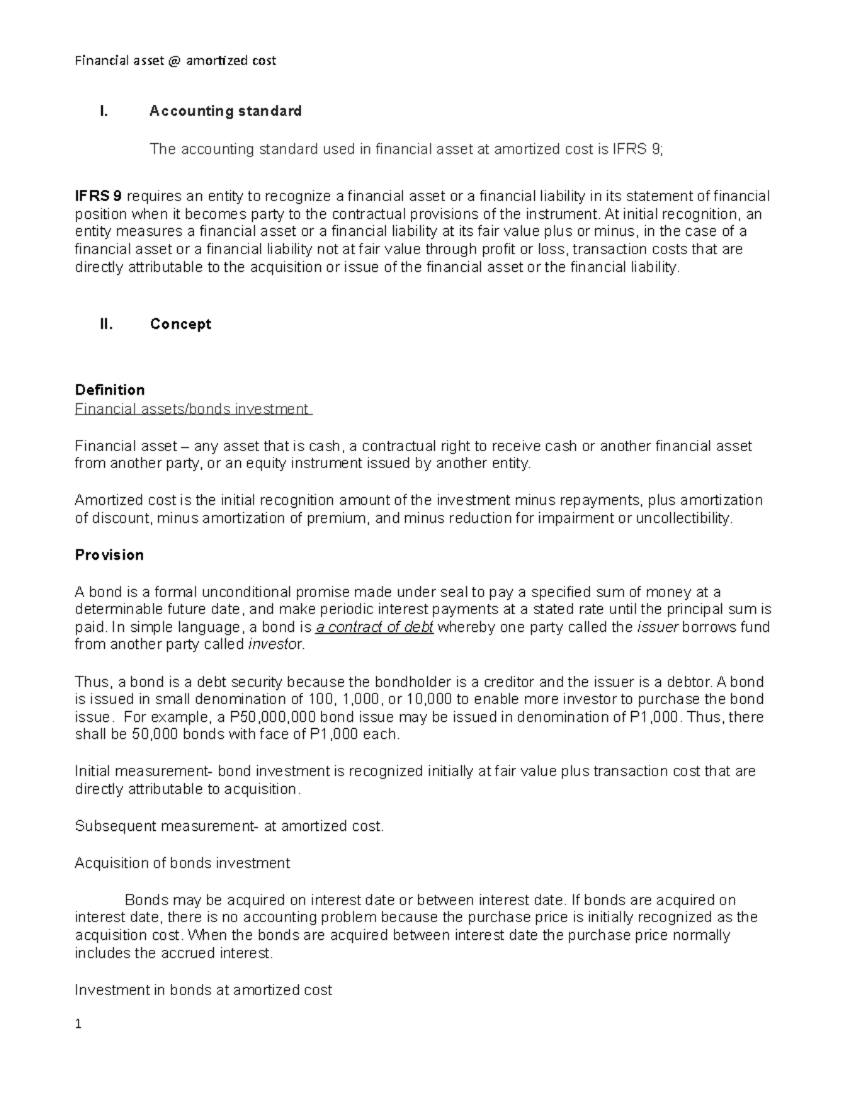 Financial Asset @ Amortized Cost - IFRS 9 Insights and Methods - Studocu