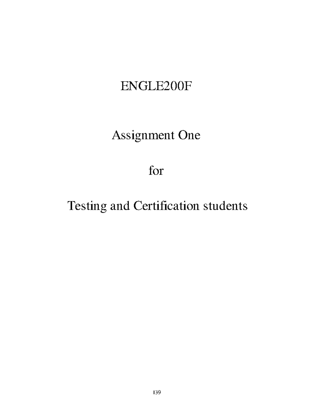 Assignment 1 Autumn 2020 T&C - ENGLE200F Assignment One for Testing and ...