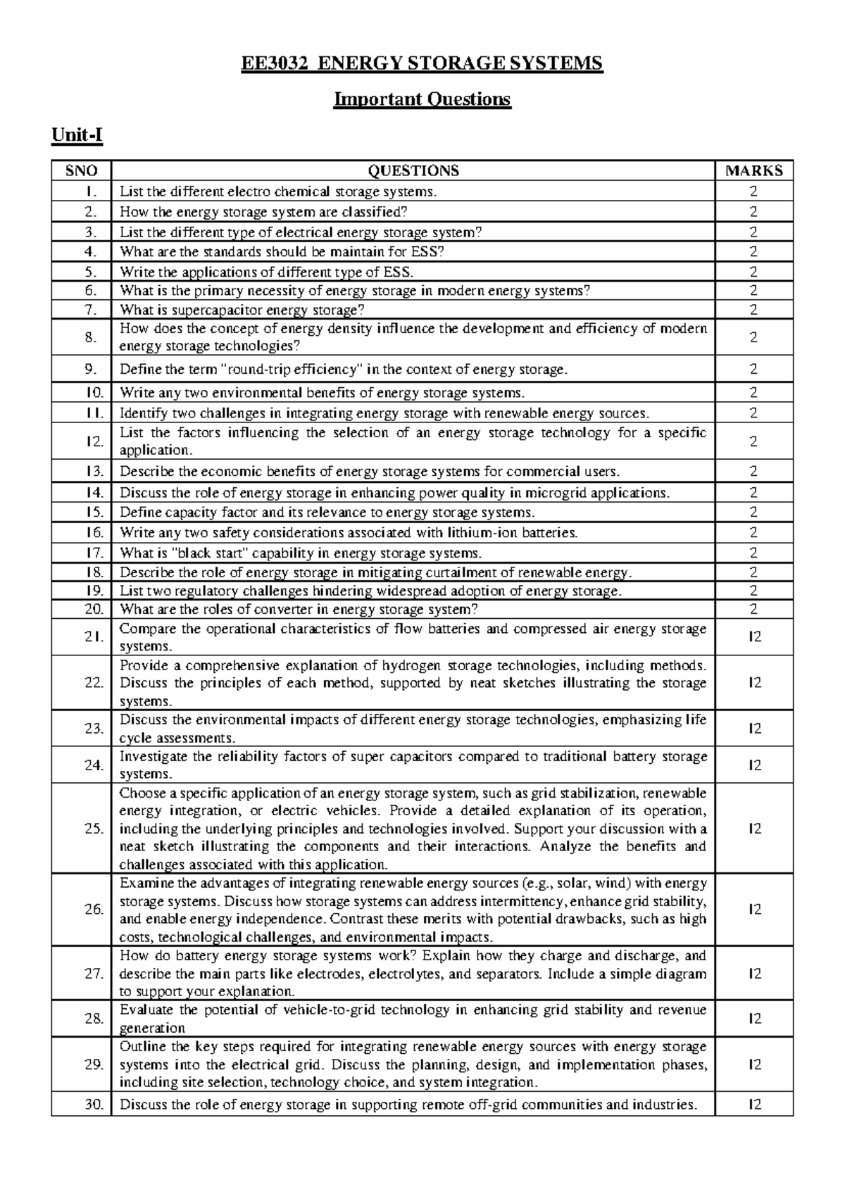 EE3032 Final Exam - Important Questions on Energy Storage Systems - Studocu