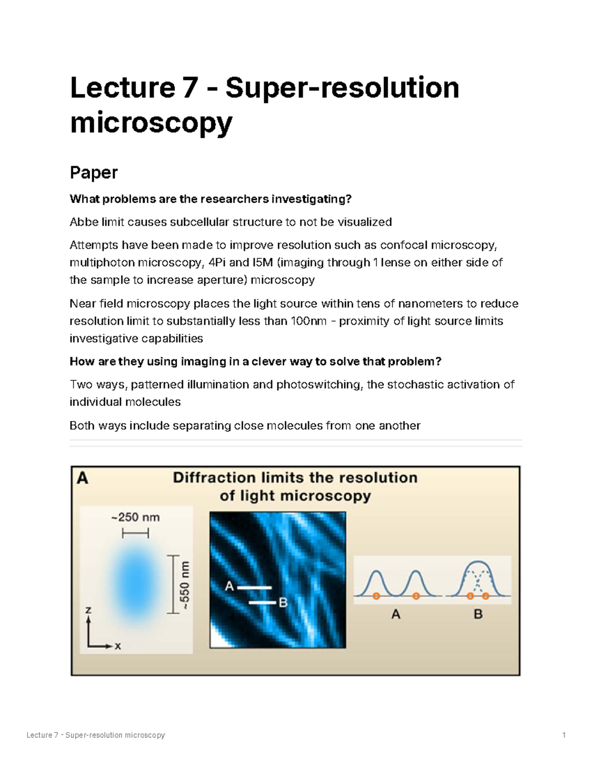 Lecture 7 - Super-Resolution Microscopy: Investigating Imaging ...