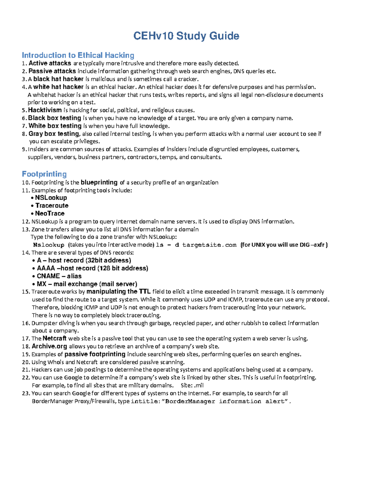 CEHv10 study guide - CEHv10 Study Guide Introduction to Ethical Hacking ...