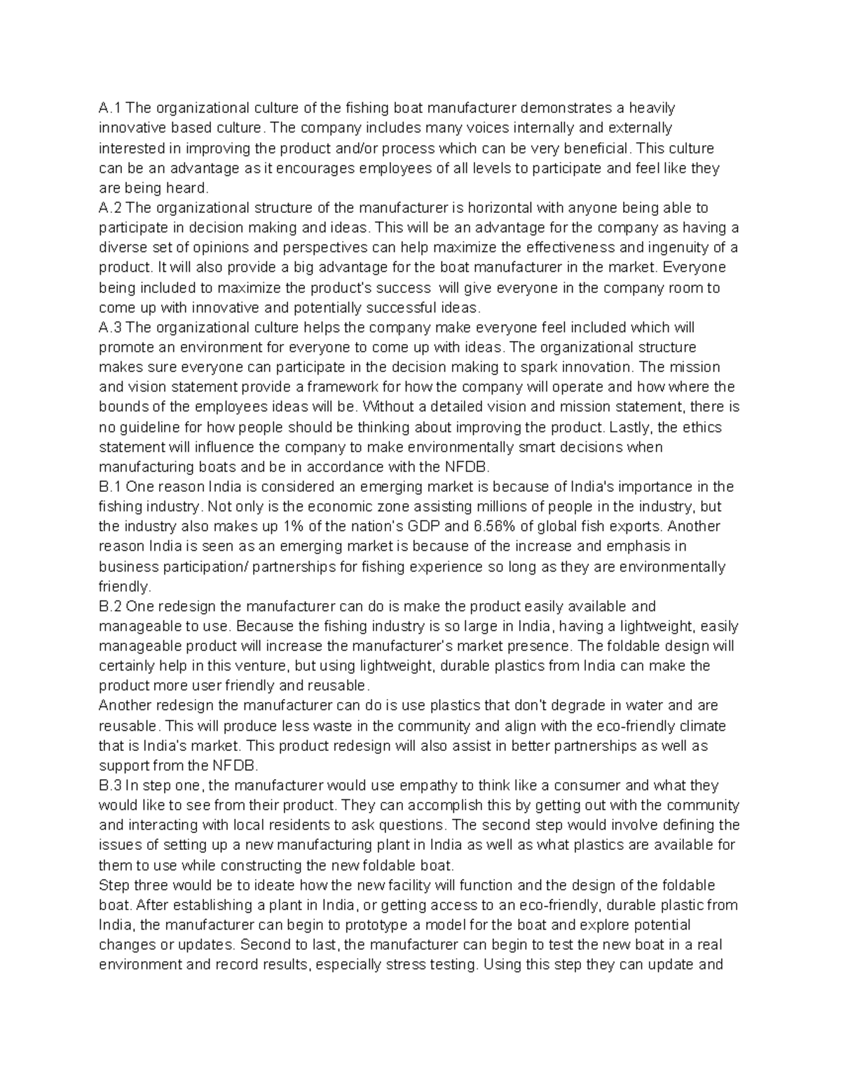 D081 Essay Task One - A The organizational culture of the fishing boat ...
