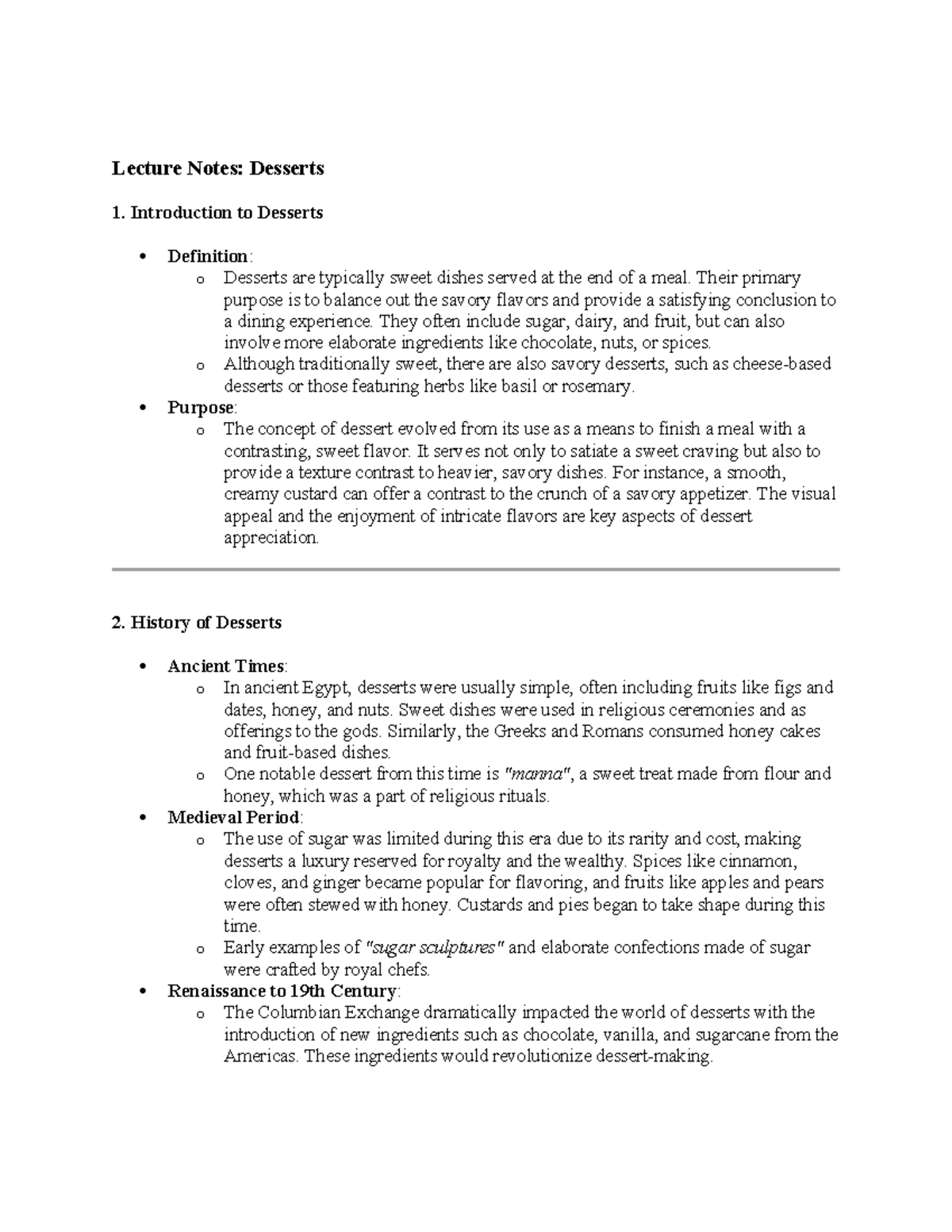 Lecture Notes: Desserts - Food Production Overview and Techniques - Studocu