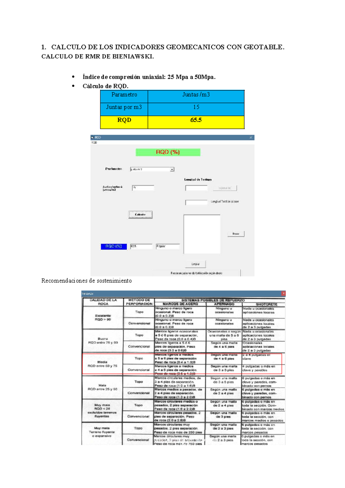 Cálculo de Indicadores RMR y Q de Barton - Geotable Análisis Geotécnico ...
