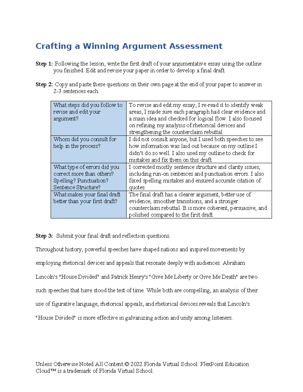 Crafting argument assess rubric - Crafting a Winning Argument ...