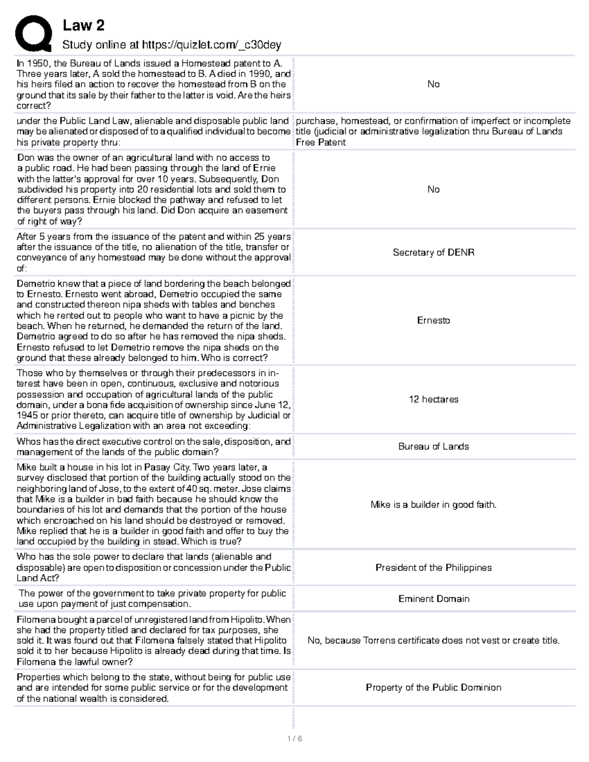 LAW 2 - FINAL EXAM REVIEW MATERIALS ON PROPERTY LAWS - Studocu
