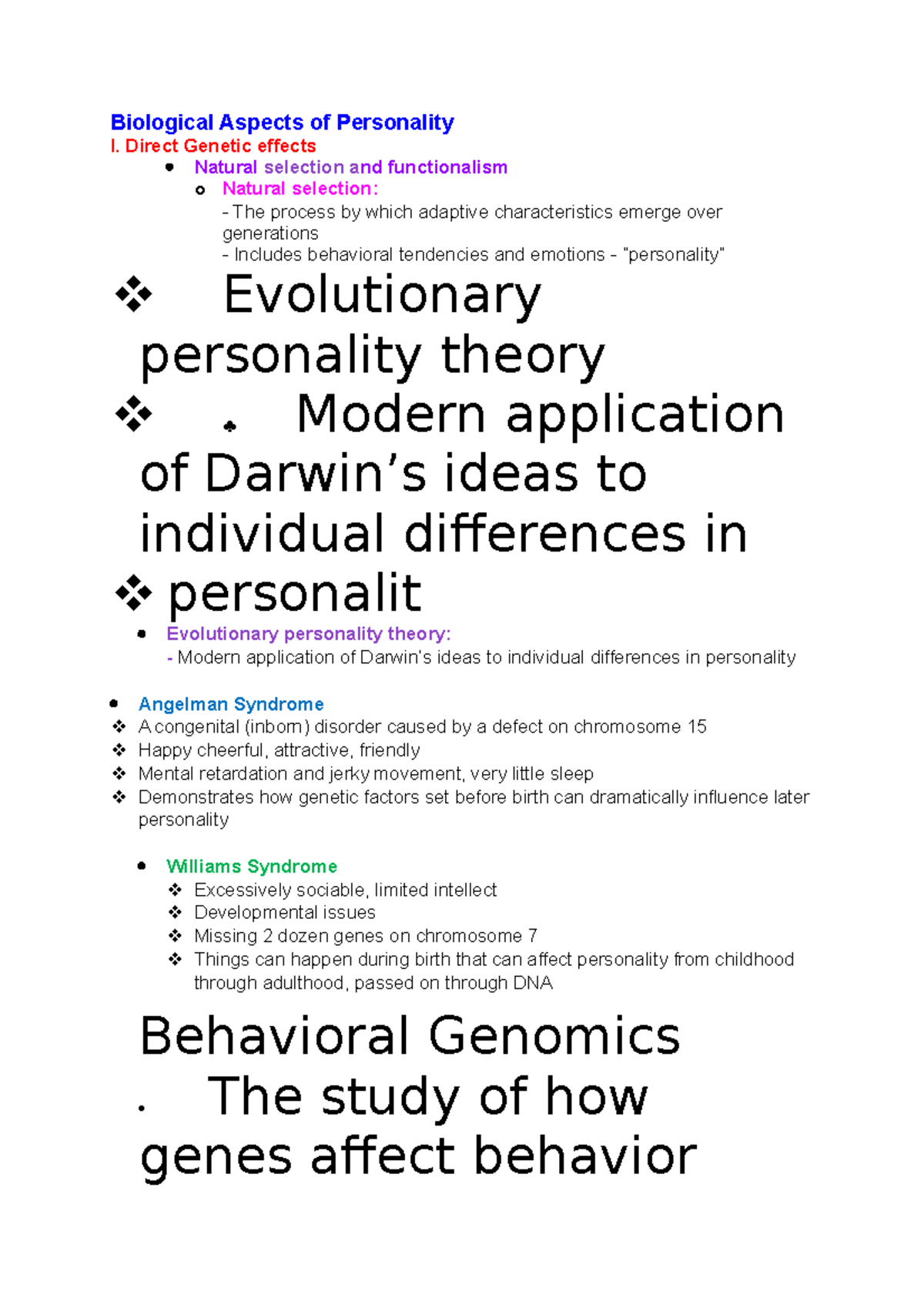 Biological Aspects of Personality: Genetic Influences & Behaviors - Studocu