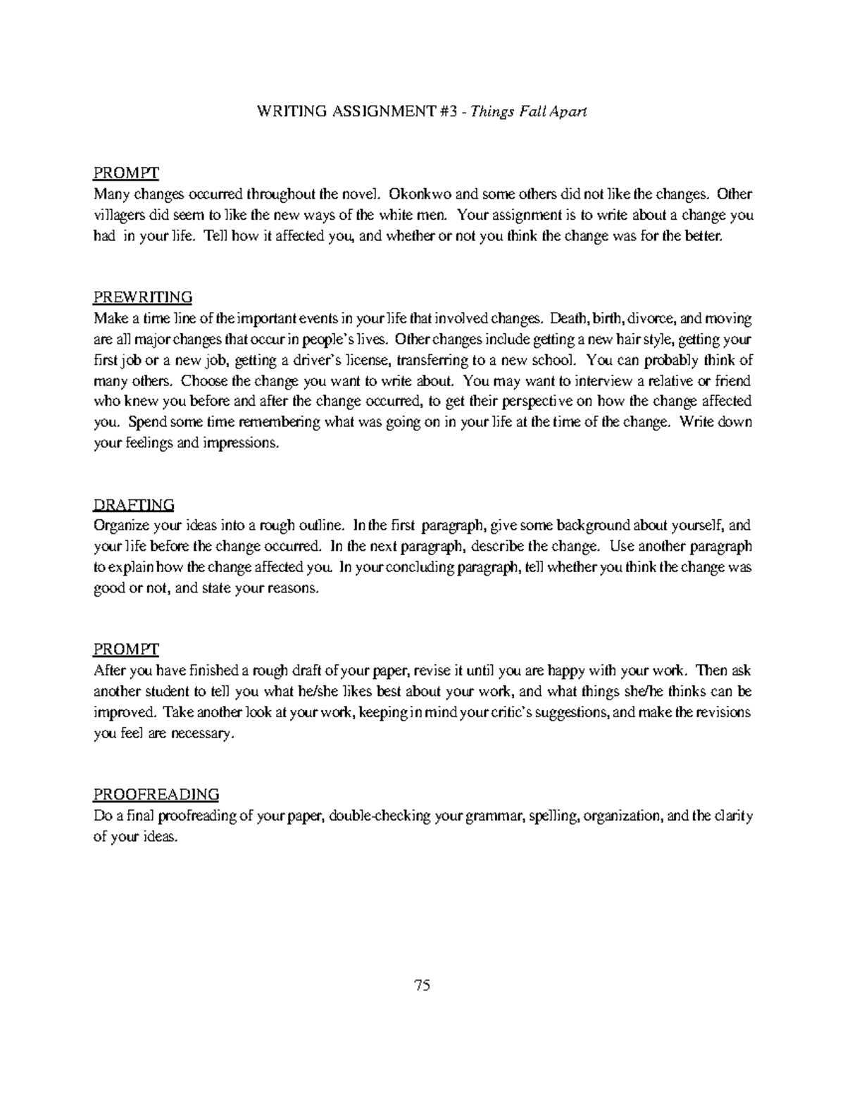 ENG 101: Writing Assignment on Life Changes Inspired by Things Fall ...