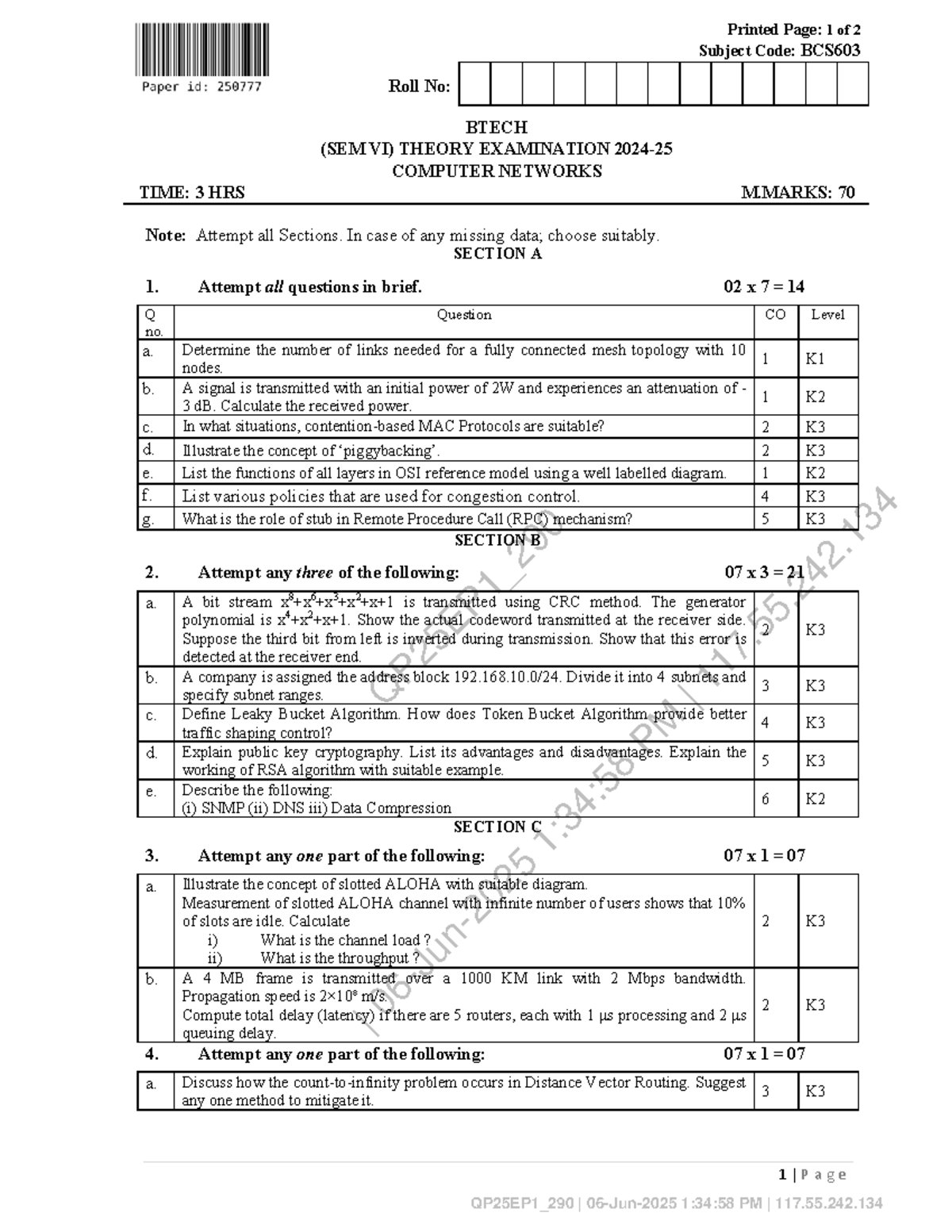 Computer Networks BCS603 - Previous Year Questions (PYQ) - Studocu