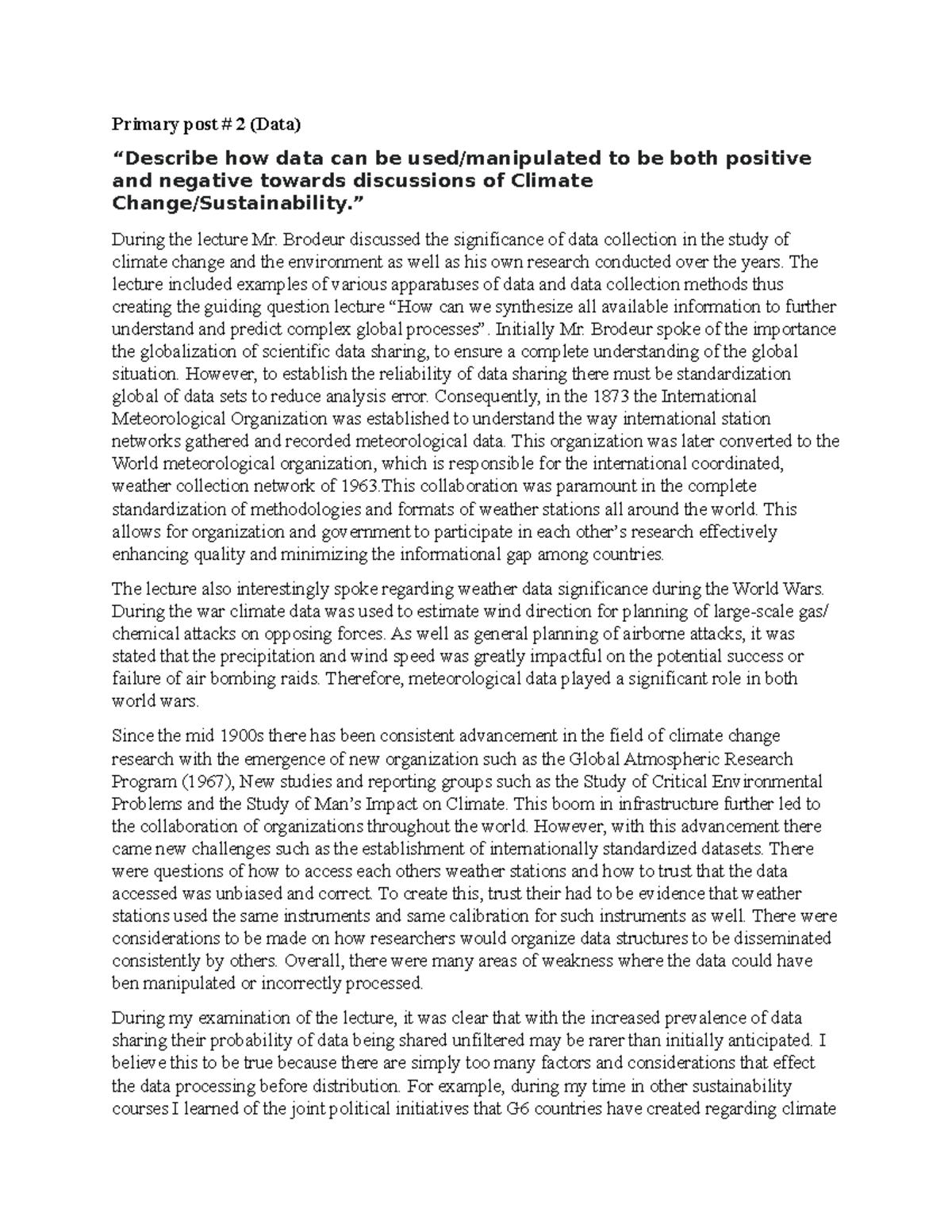 SUS 101 Lecture Discussion: Data's Role in Climate Change Analysis ...