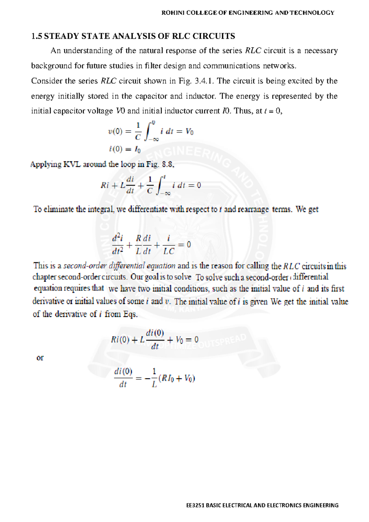 EE3251 Final Exam: Steady State Analysis of RLC Circuits - Studocu