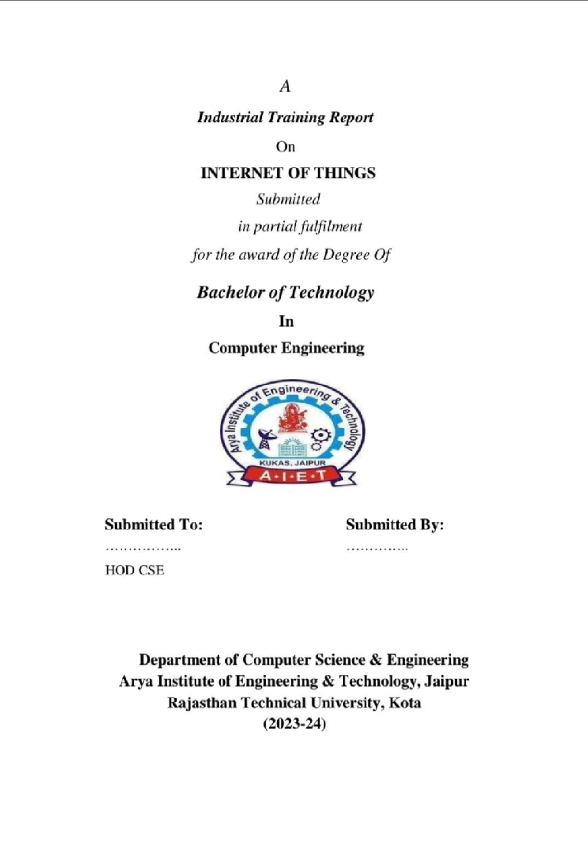 Python 222 - Industrial Training Report on Internet of Things - Studocu