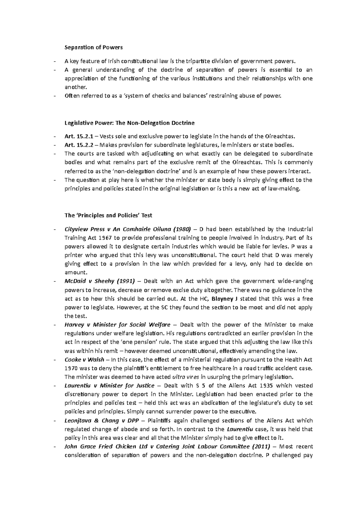 Separation of Powers - FE1 Lecture Notes on Constitutional Law - Studocu