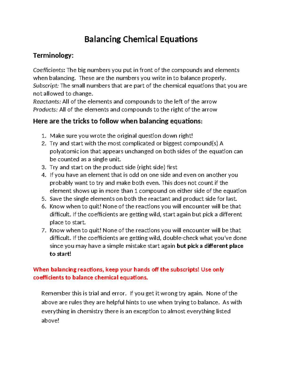 Balancing Chemical Equations: Key Terms & Tips for Success - Studocu
